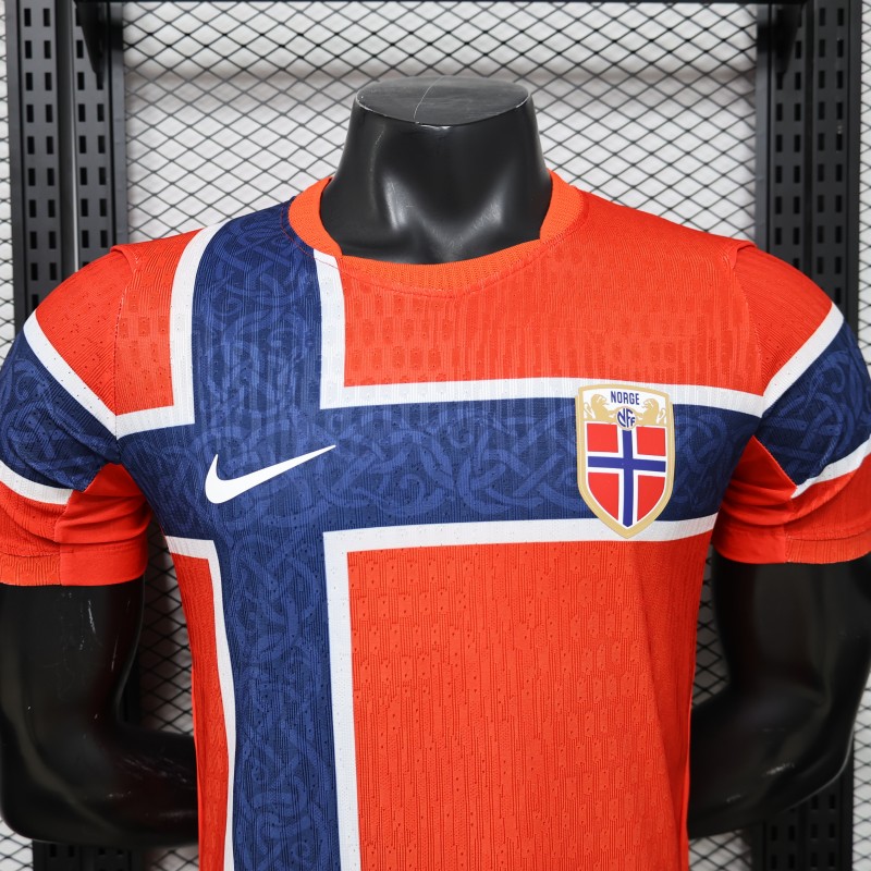 Player Version 2026 Norway Red & Blue with Flag Cross Pattern Home Jersey