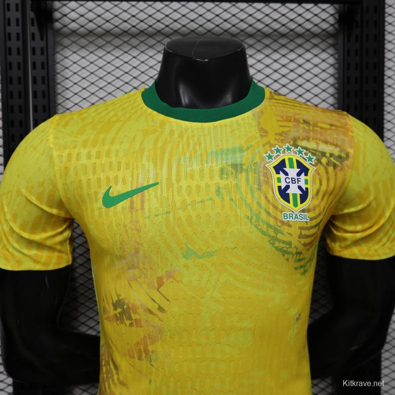 Player Version 2026 Brazil Yellow with Green Ink Splash Special Edition Home Jersey