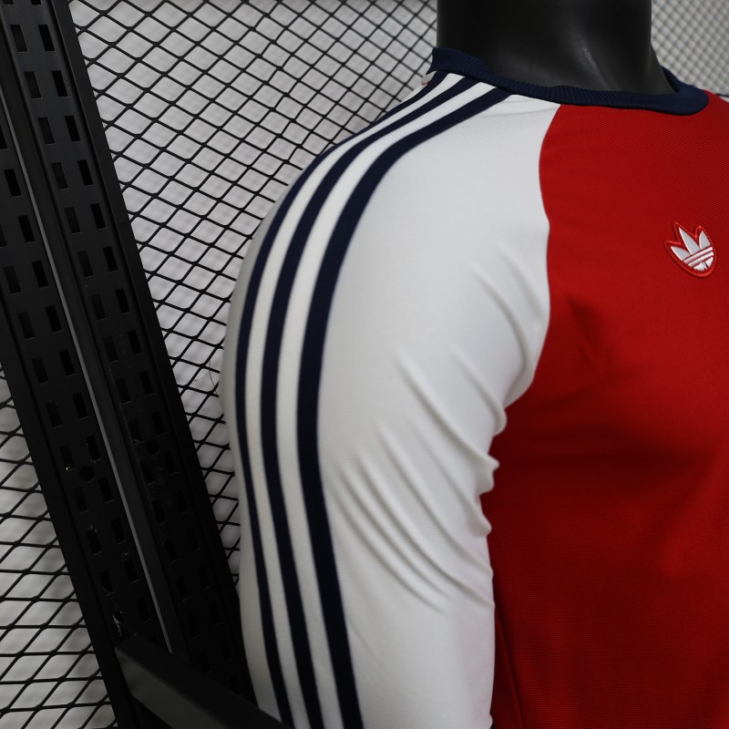 Player Version 2026  Arsenal x Adidas Originals Retro Red with White Long Sleeve Raglan Home Jersey