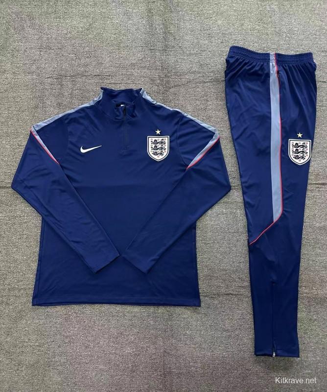 2026 Kids England Navy Blue  Half Zipper Jacket Tracksuit + Long Pants (Nike)