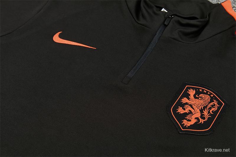 2026 Netherlands Black & Orange  Half Zipper Jacket Tracksuit + Long Pants