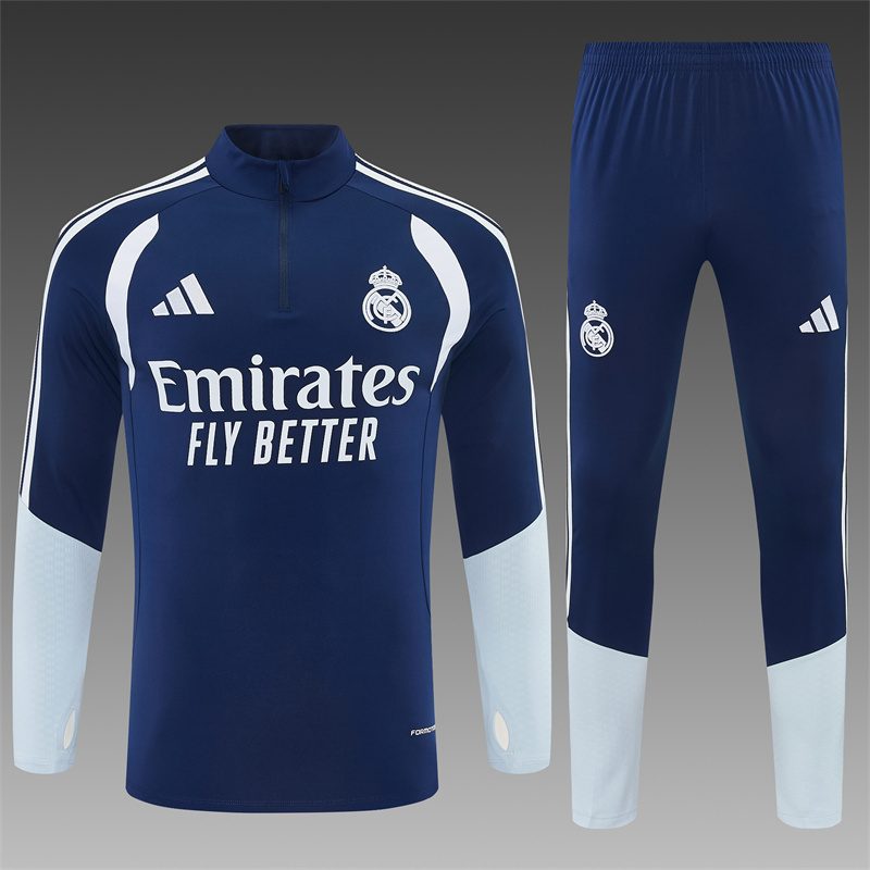 26/27 Real Madrid Away Navy Blue Half Zipper Jacket Tracksuit + Long Pants