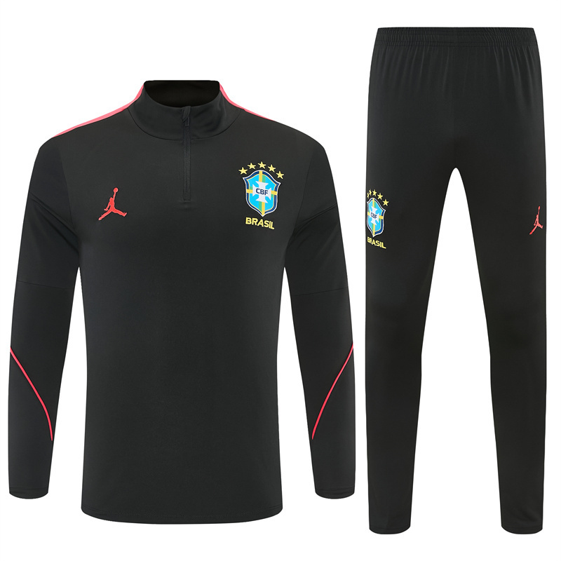 26/27 Brazil Black & Red Half Zipper Jacket Tracksuit + Long Pants