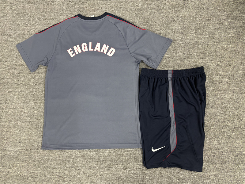 2026 Kids  England Grey Short Sleeve+ Navy Blue Soccer Shorts