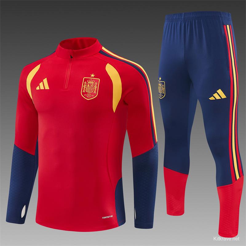 26/27 Spain Home Red Half Zipper Jacket Tracksuit + Long Pants