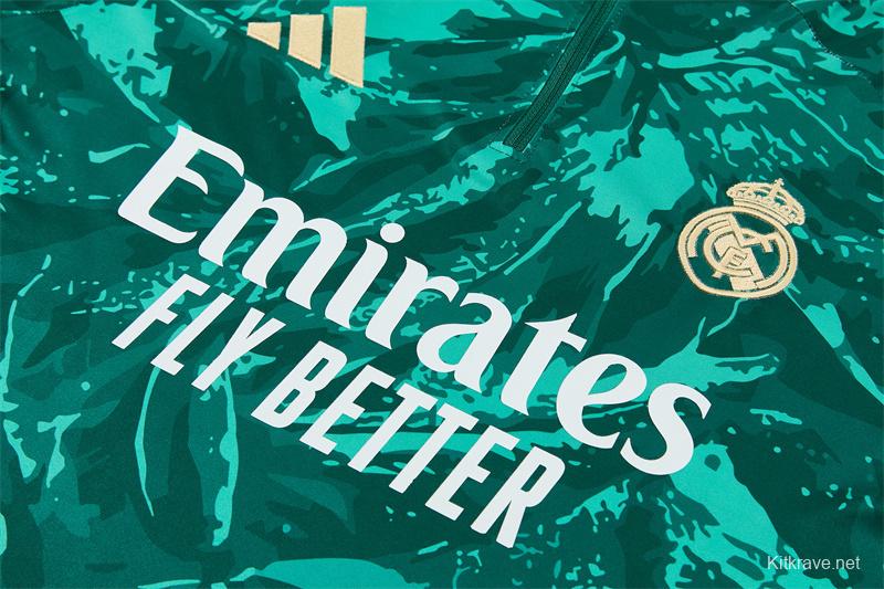 2026 Real Madrid Dark Green Camouflage  Half Zipper Jacket Tracksuit + Long Pants (Adidas)