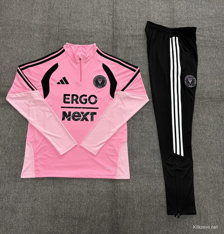 2026 Kids Inter Miami CF Pink  Half Zipper Jacket Tracksuit + Black Long Pants