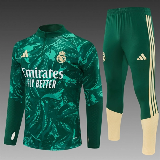 2026 Real Madrid Dark Green Camouflage  Half Zipper Jacket Tracksuit + Long Pants (Adidas)