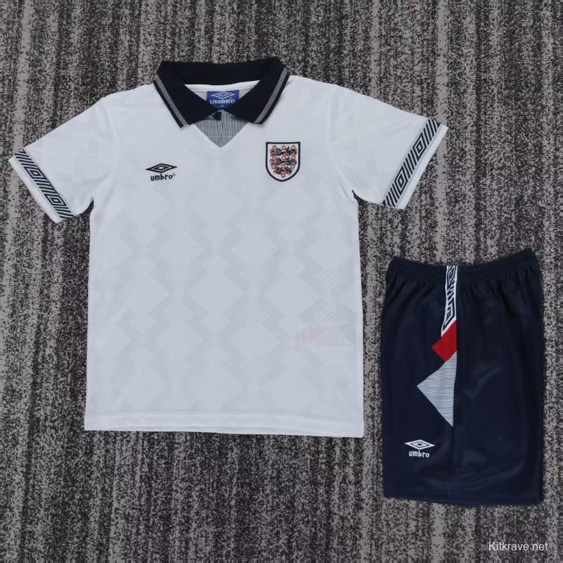 Retro 1990/92 Kids England White Home Jersey