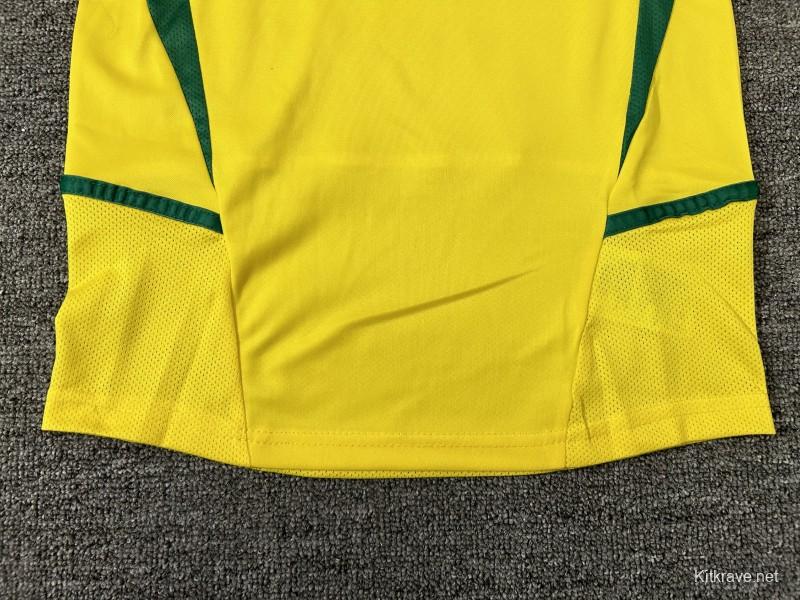 Retro Kids 2002 Brazil Home Long Sleeve Jersey