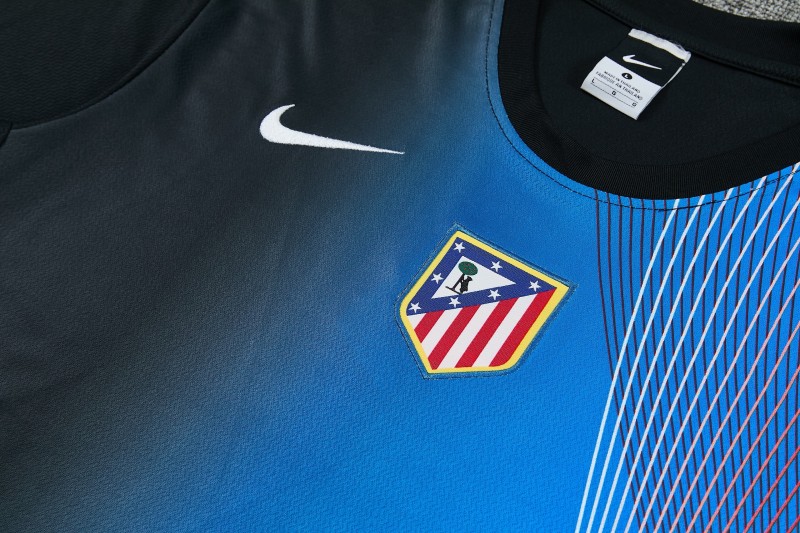 26/27 Atlético de Madrid Black & Blue with Fluid Wave  Print Short Sleeve Tracksuit + Black Long Pants