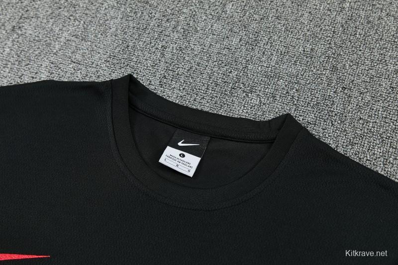 26/27 Paris Saint-Germain Black  Short Sleeve Tracksuit + Long Pants