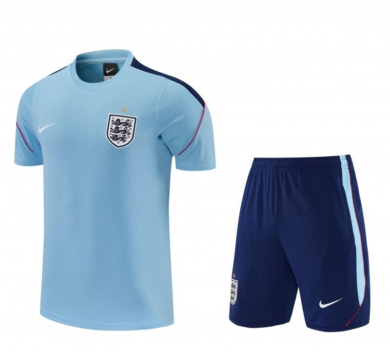 2026 England Sky Blue Short Sleeve + Navy Blue Soccer Shorts