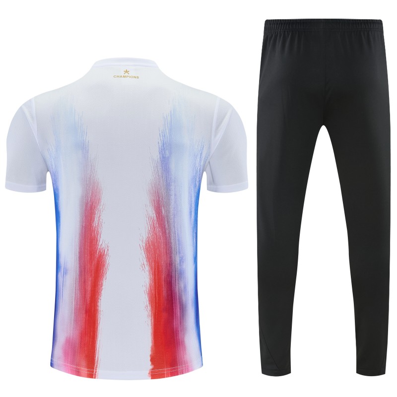 26/27 Paris Saint-Germain White with Red & Blue Brushstroke Allover Print Short Sleeve + Long Pants
