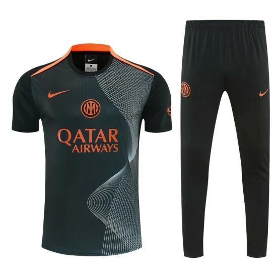 26/27 Inter Milan Dark Green with Fluid Wave  Short Sleeve Tracksuit + Long Pants