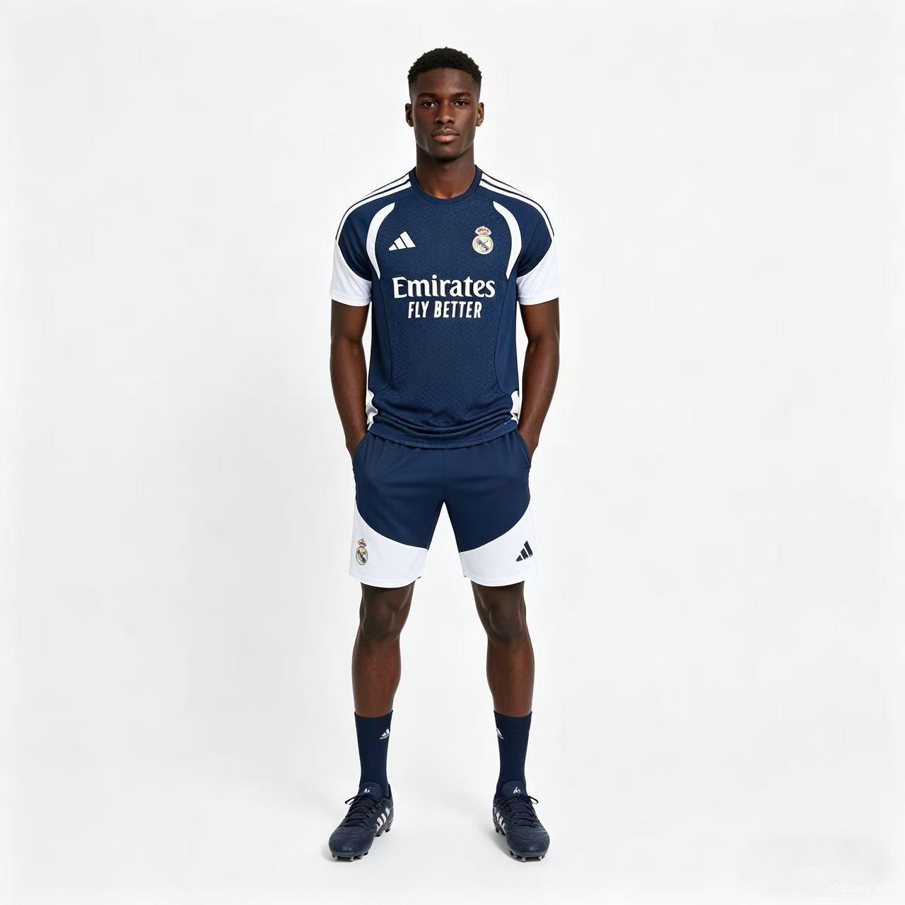 26/27 Real Madrid Navy Blue & White Short Sleeve+Soccer Shorts