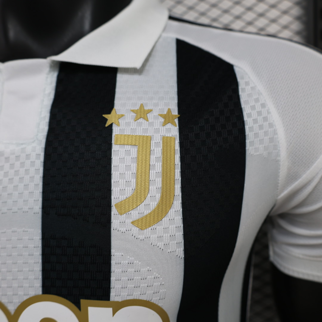 Player Version 26/27 Juventus Black & White Stripe Gold Detail Home Jersey
