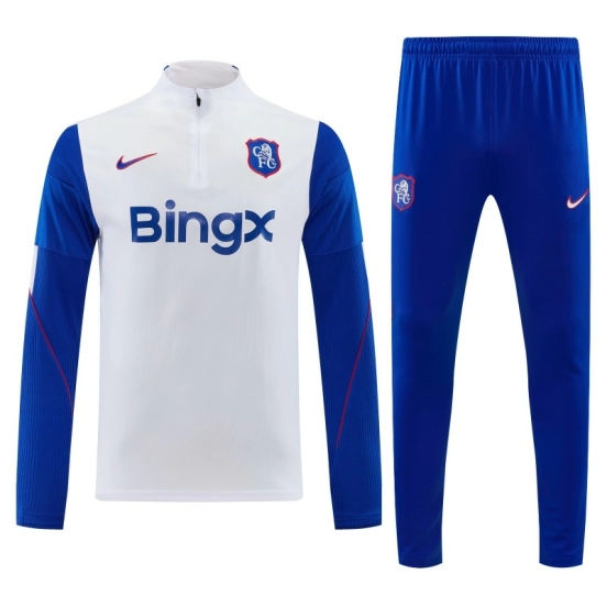 26/27 Chelsea  White & Blue Half Zipper Jacket Tracksuit + Long Pants