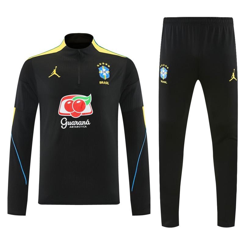 26/27 Brazil Black Half Zipper Jacket Tracksuit + Long Pants