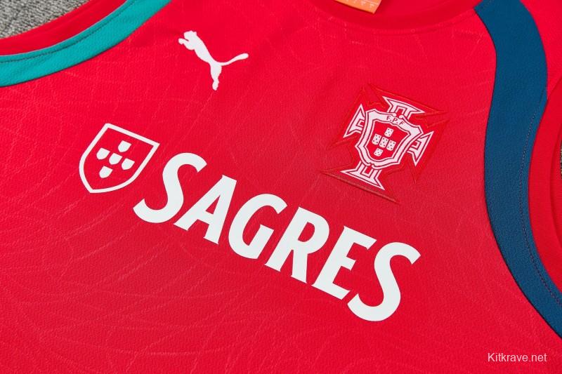 26/27 Portugal Red & Navy Blue Sleeveless Training Vest +Shorts Set