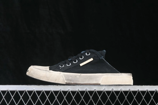 Balenciaga Paris Low Top Lace-Up Mule Worn-Effect Sneakers - W3RC49092