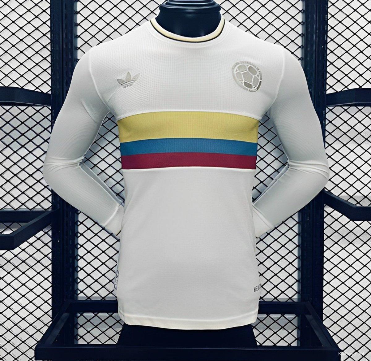 Player Version 2024 Colombia White 100Th Anniversary Long Sleeve Jersey