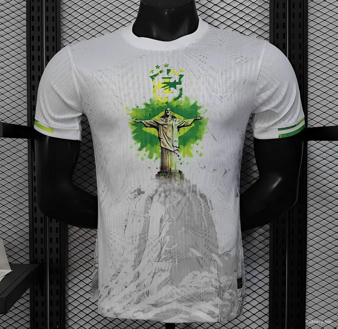 Player Version 2025 Brazil White with Christ the Redeemer Watercolor Jersey