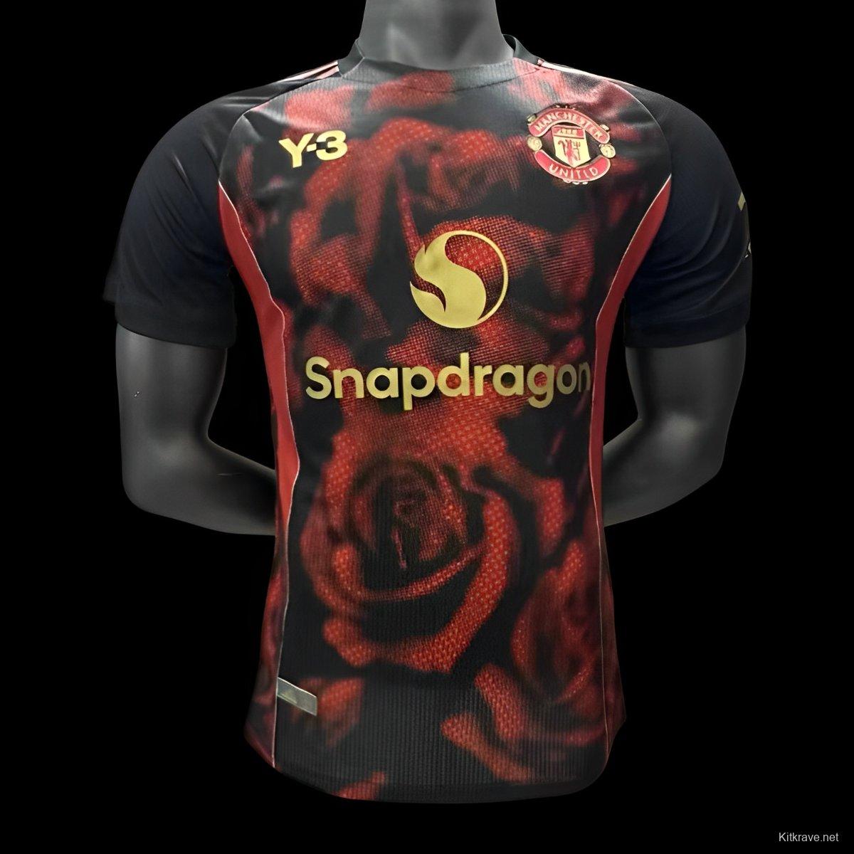 Player Version 25/26 Manchester United Y3 Black with Red Dragon Pattern Jersey