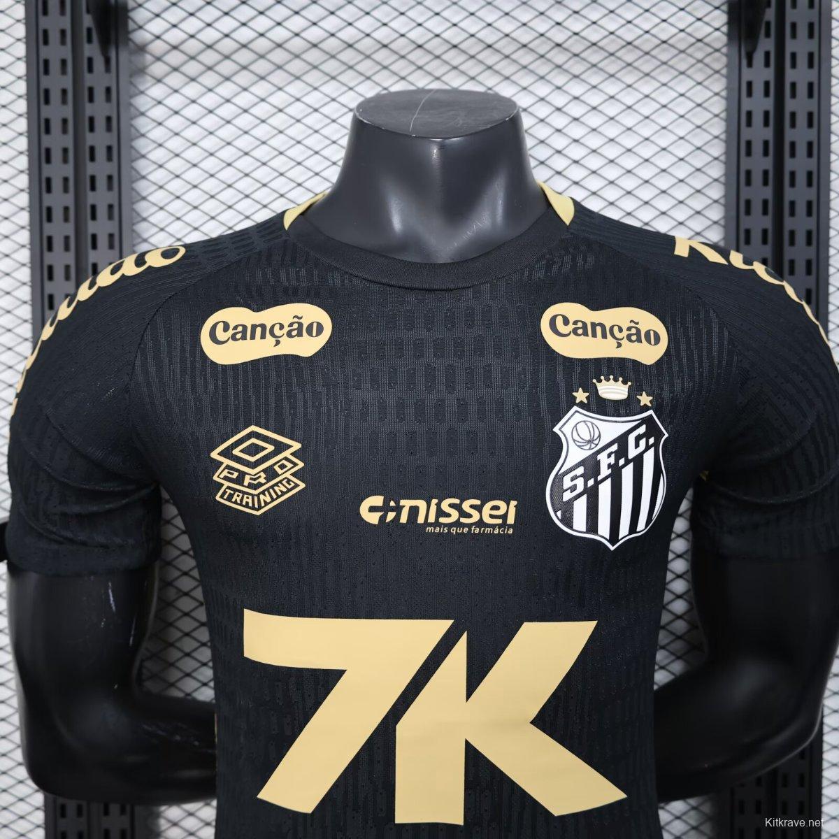 Player Version 25/26 Santos FC Black with Textured Pattern Jersey With Full Sponsors