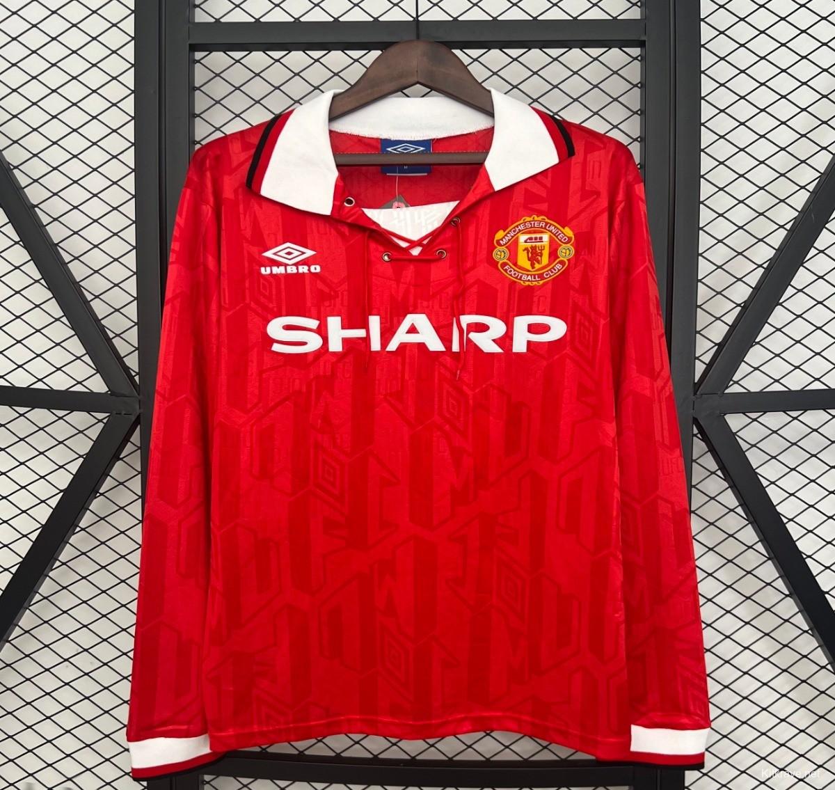 92/94 Retro Long Sleeve Manchester United Home Jersey