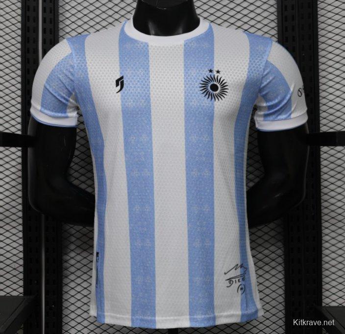 Player Version 2027 Argentina Home White & Light Blue Stripe Maradona Tribute Jersey