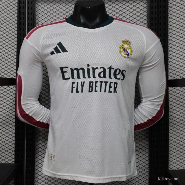 Player Version 26/27 Real Madrid White with Burgundy Stripe Long Sleeve Home Jersey