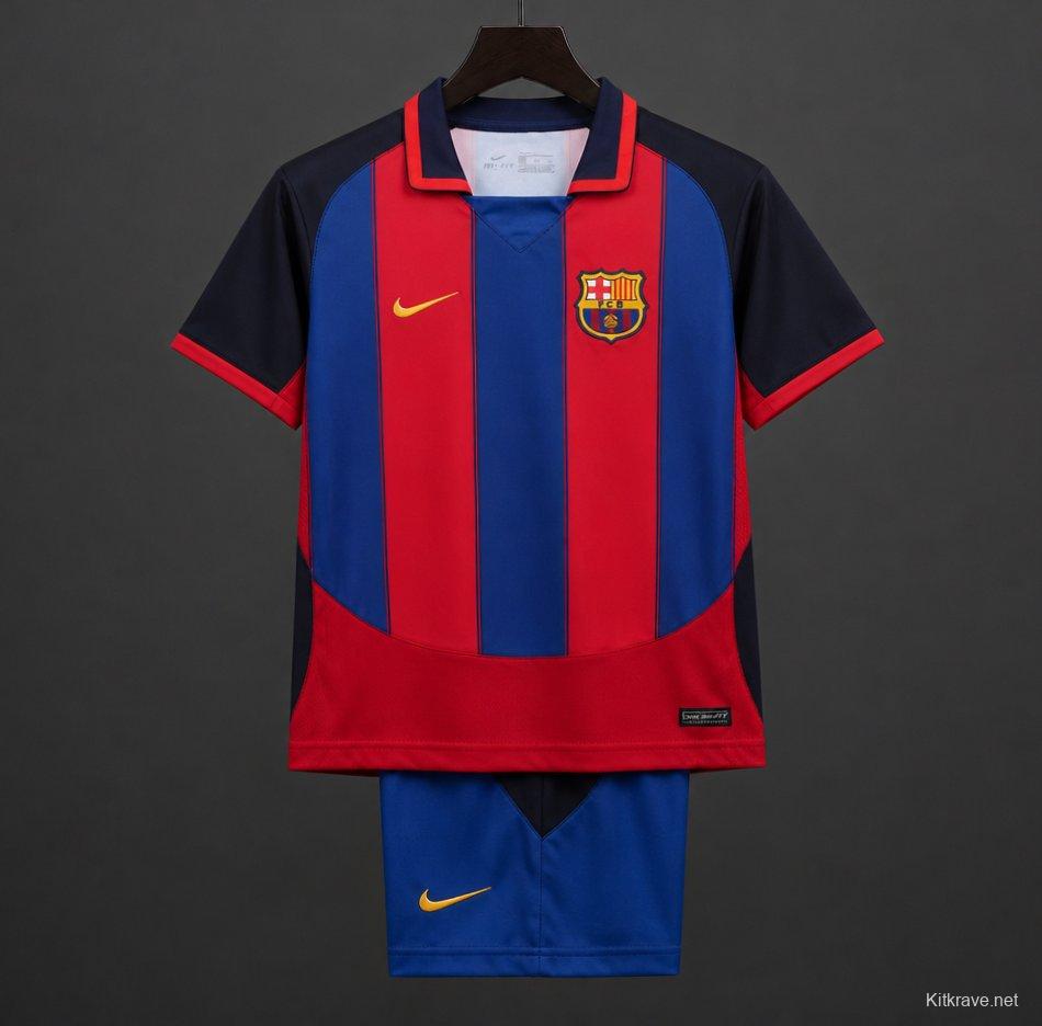 Retro Kids 03/04 Barcelona Red Blue Home Jersey