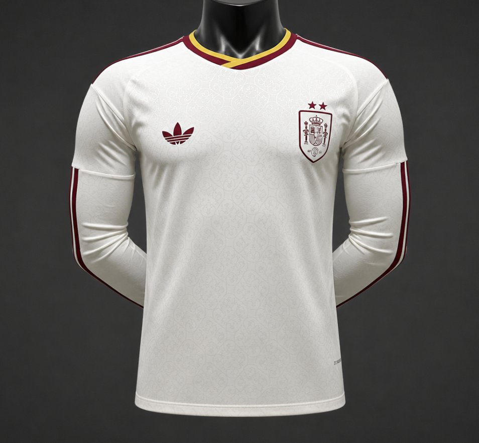 Player Version 2 Star 2026 Spain Away White Long Sleeve Jersey With Champion Patch