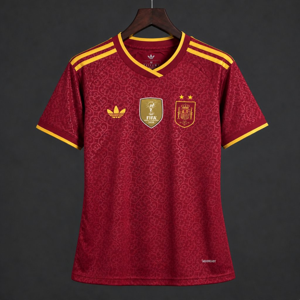 2 Star 2026 Womens Spain Away Red Special Edition Jersey With Champion Patch