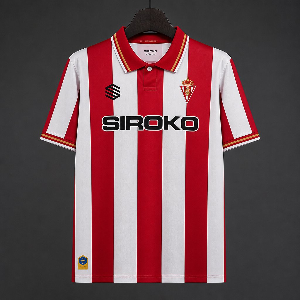 26/27 Sporting de Gijón Red & White Stripes Home Jersey