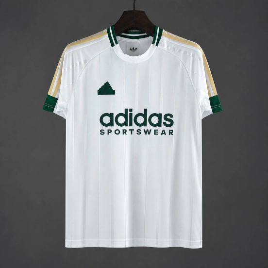 26/27 Adidas Originals  White with Green Stripe Retro Football T-Shirt