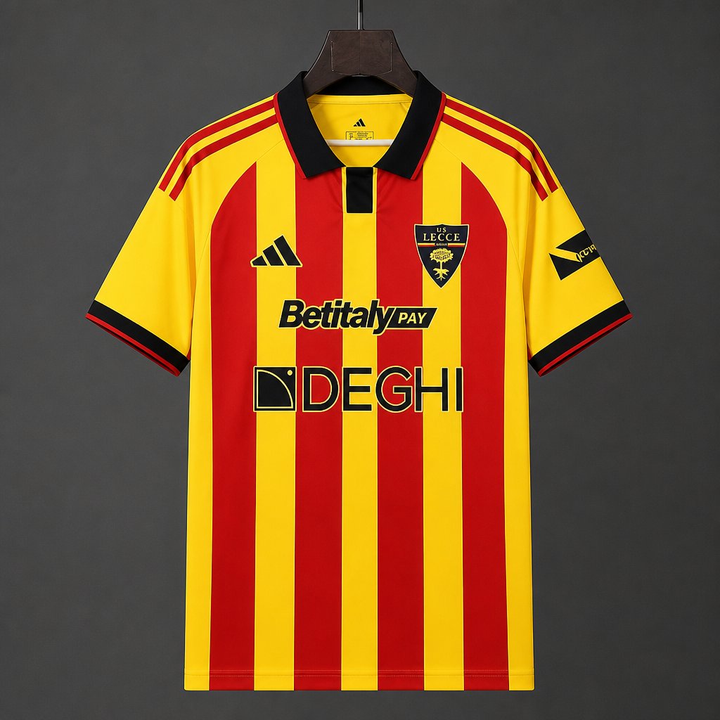 26/27 Lecce Home Yellow Red Stripes Jersey